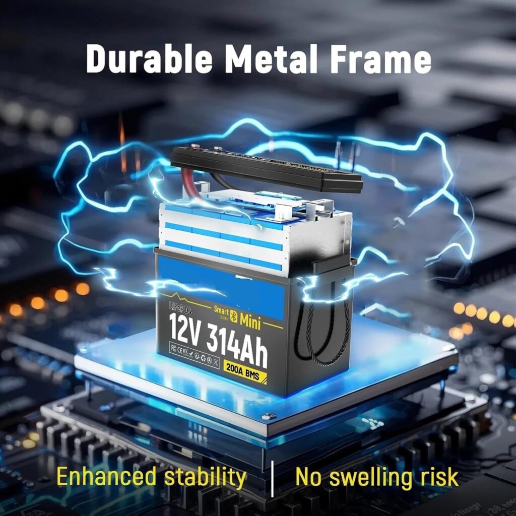 12V 314Ah LiFePO4 Battery With 200A BMS Bluetooth 15000+ Cycles For RV Marine UPS Home Storage Off-grid