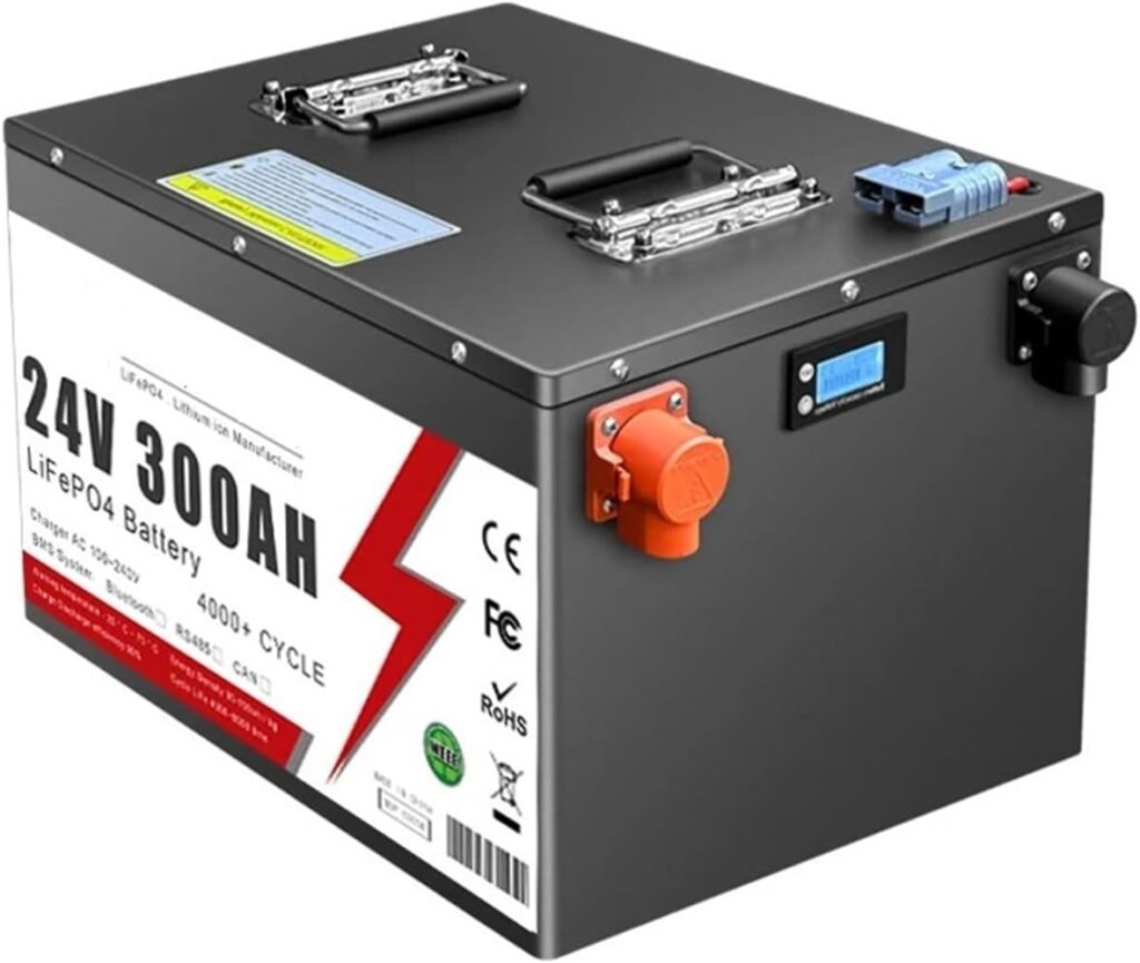24V 100Ah 200Ah 300AH LiFePO4 Battery Built-in Bluetooth BMS 6000+ Cycles For Home RV Solar Off-Grid Camper(24V 300Ah)