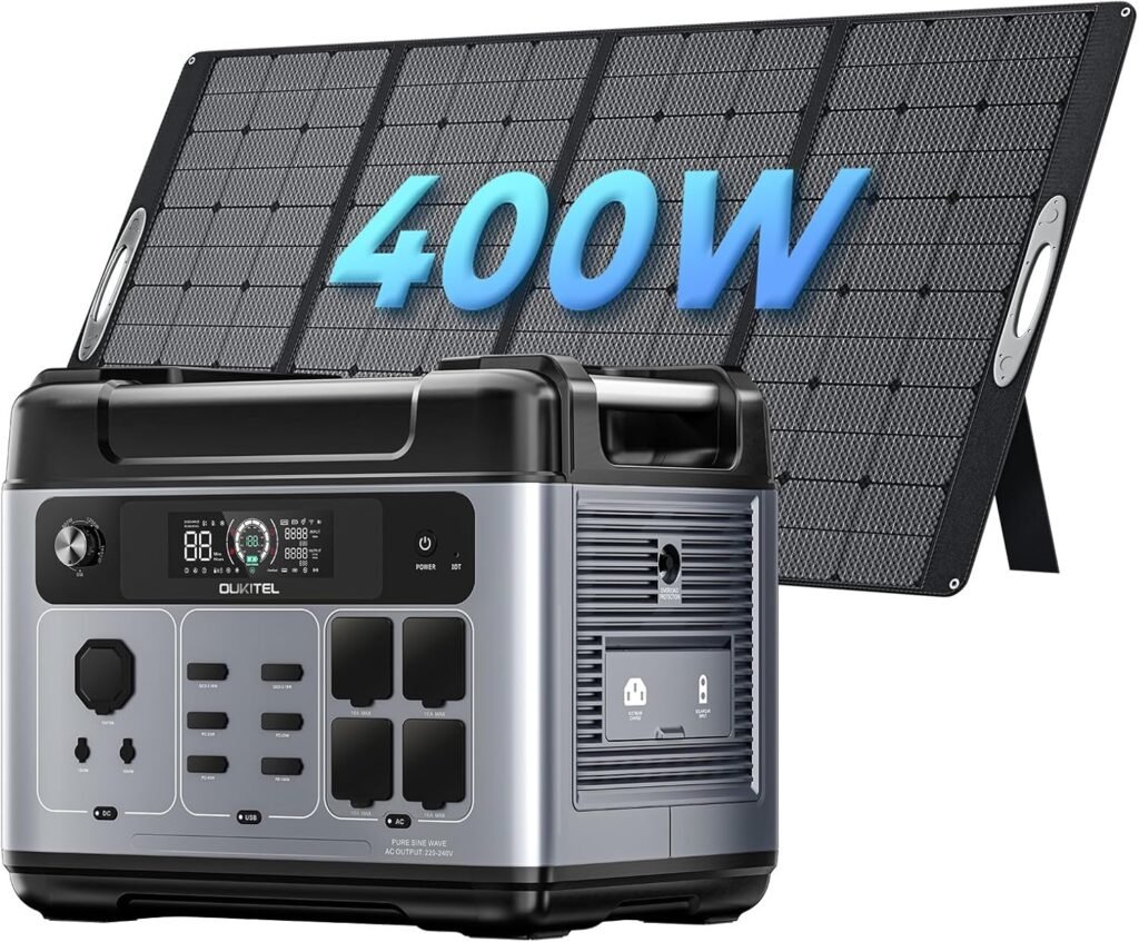 OUKITEL P2001 Plus Portable Power Station with 2 Solar Panels 200W, LiFePO4 Battery 2048Wh with 4 AC Outputs 2400W (4800W Peak), Solar Generator for Camping, Road Travel