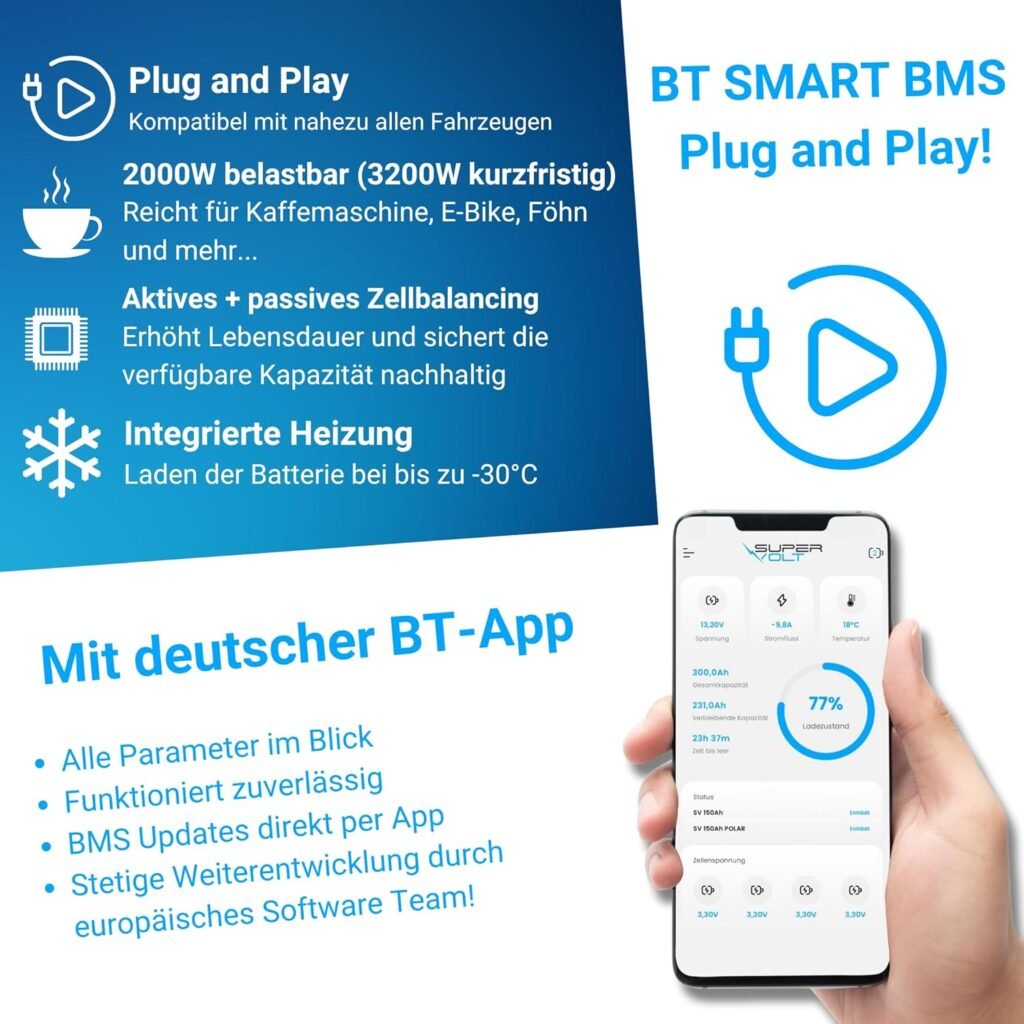 Polar LiFePO4 2 x 12 V 100 Ah Lithium Batteries in Set | 100% Usable Capacity, Plug  Play DIN Dimensions, with Smart BMS, Bluetooth  Heating up to -30 °C | For Motorhome, Box Van, Boat