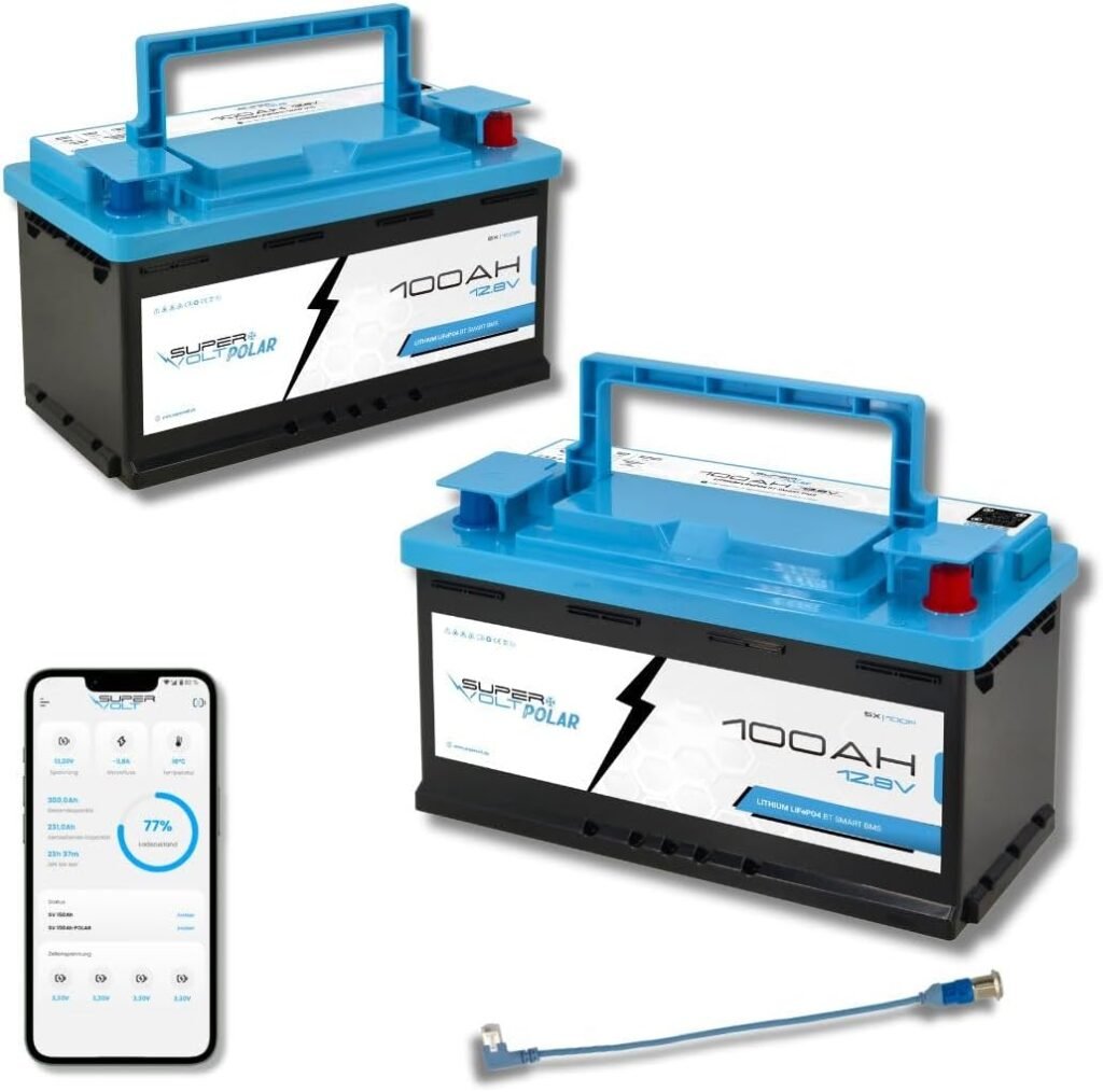 Polar LiFePO4 2 x 12 V 100 Ah Lithium Batteries in Set | 100% Usable Capacity, Plug  Play DIN Dimensions, with Smart BMS, Bluetooth  Heating up to -30 °C | For Motorhome, Box Van, Boat