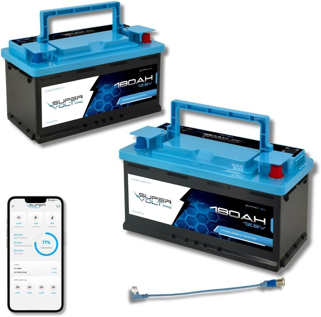 Pro LiFePO4 2 x 12 V 180 Ah Lithium Batteries Set | 100% Usable Capacity, Plug  Play DIN Dimensions, with Smart BMS, Bluetooth  Heating up to -30 °C | For Motorhome, Box Van, Boat, Solar