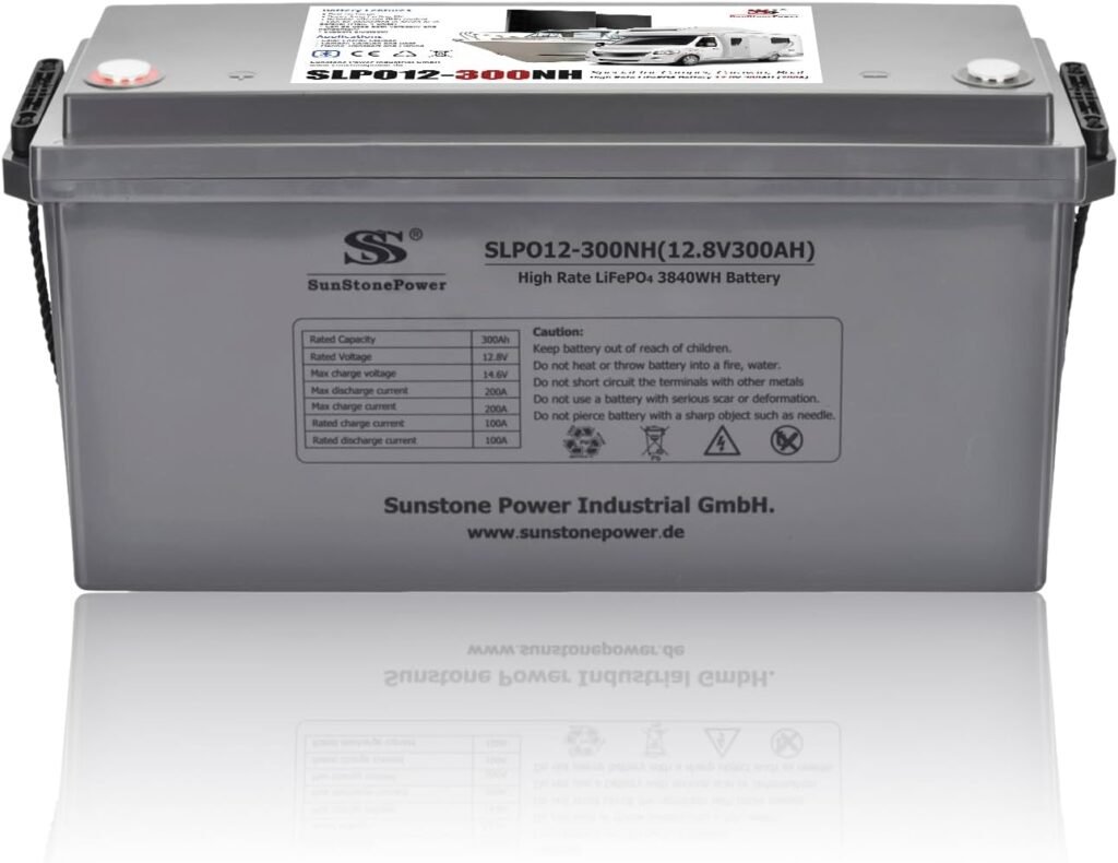 Sunstone 12 V 300 Ah LiFePO4 Maintainer Maintenance-Free, Max. 200 A Discharge Current, 3.84 KWH for PV Systems in Motorhome, Caravan, Boat