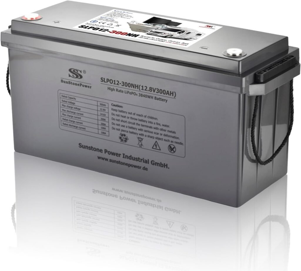 Sunstone 12 V 300 Ah LiFePO4 Maintainer Maintenance-Free, Max. 200 A Discharge Current, 3.84 KWH for PV Systems in Motorhome, Caravan, Boat