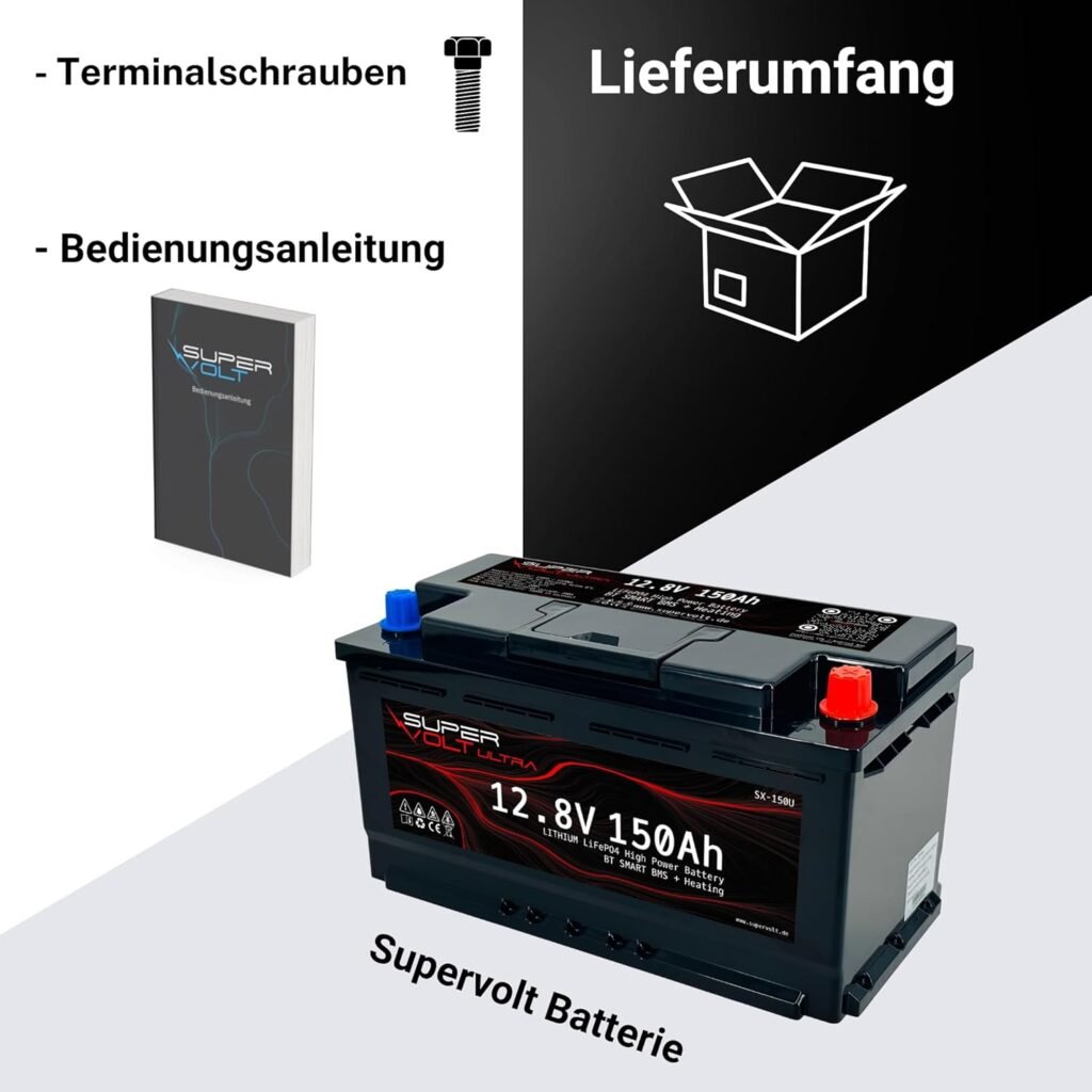 Ultra LiFePO4 12 V 150 Ah Lithium High Performance Battery 2.5 kW Continuous Power, Plug  Play DIN Dimensions, with Smart BMS, Bluetooth  Heating up to -30 °C for Motorhome, Box Van, Boat