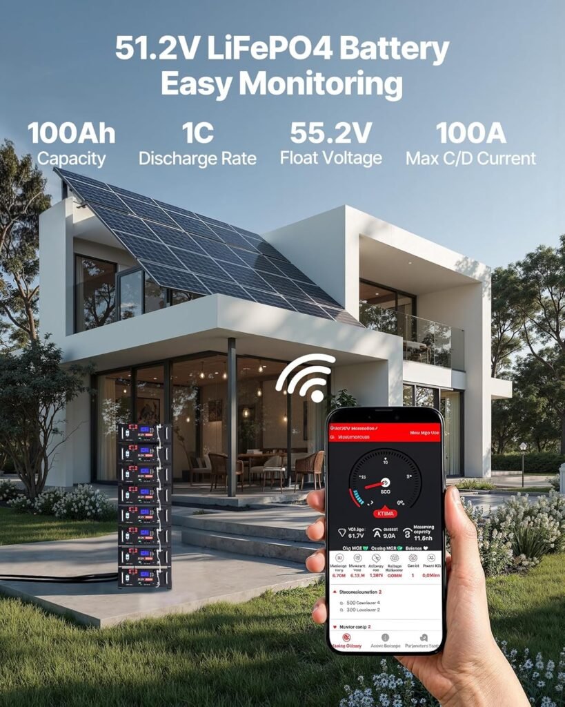 VEVOR 48V 100Ah LiFePO4 Lithium Battery with Bluetooth and LCD Display, 5.12kWh Capacity Built-in 100A BMS 51.2V Max 6000 Cycles for Backup Power Off-Grid Solar Panel System