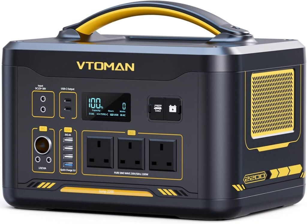 VTOMAN Jump 2200 Portable Power Station with Extra Battery - 2200W/3096Wh Durable LiFePO4 Battery Solar Generator, 2200W Constant-Power, Regulated 12V DC, PD 100W Type-C for Blackout, RV/Van Travel