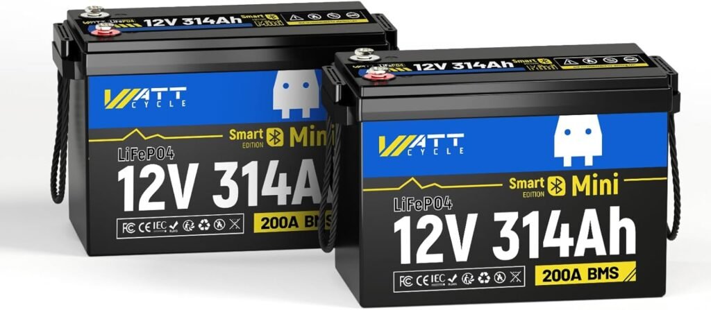 Wattcycle 12V 314Ah Mini LiFePO4 Battery with Bluetooth, 4019Wh Capacity, 200Ah BMS with Low-Temperature Protection, Max. 15,000 charge Cycles for 10 Years, Ideal for RVs, Solar Systems, Home