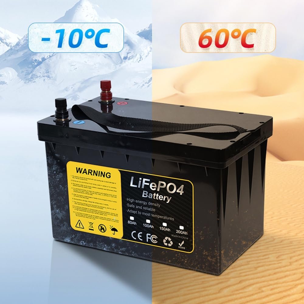 12V 80Ah 100Ah 150Ah 200Ah LiFePO4 Battery Rechargable Lithium Iron Phosphate Battery for Solar Boat RV Marine Camping Power Battery with BMS