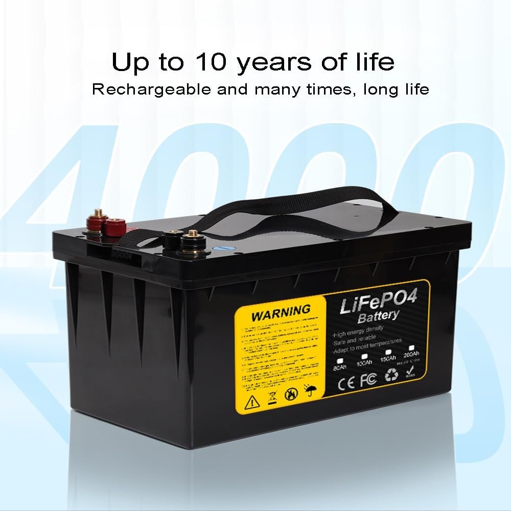 12V 80Ah 100Ah 150Ah 200Ah LiFePO4 Battery Rechargable Lithium Iron Phosphate Battery for Solar Boat RV Marine Camping Power Battery with BMS