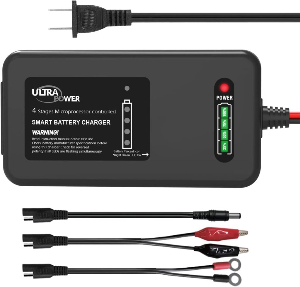 ULTRAPOWER Upgraded 12-14.6V LiFePO4 Battery Charger,4A Smart Lithium Battery Charger and Maintainer for Cars,Motocycles,Golf Trolley,UAV,Fishing Boat and Lithium Deep Cycle Batteries(ETL Listed)
