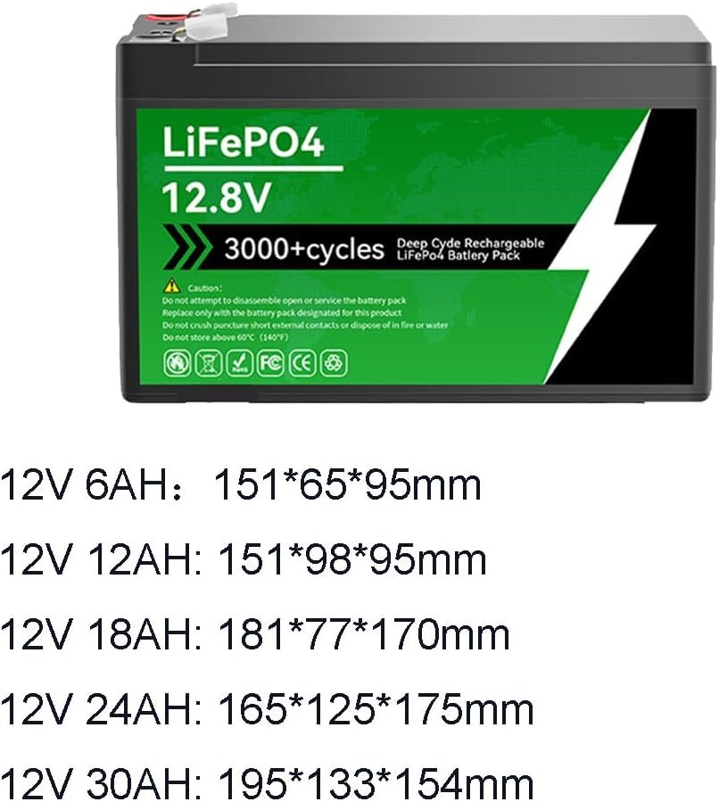 12V 6Ah 12Ah 18Ah 24Ah 30Ah LiFePO4 Battery Pack 12.8V 400Wh Rechargeable Lithium Iron Phosphate Batteries for Camera Spare Robotics,12v,12Ah