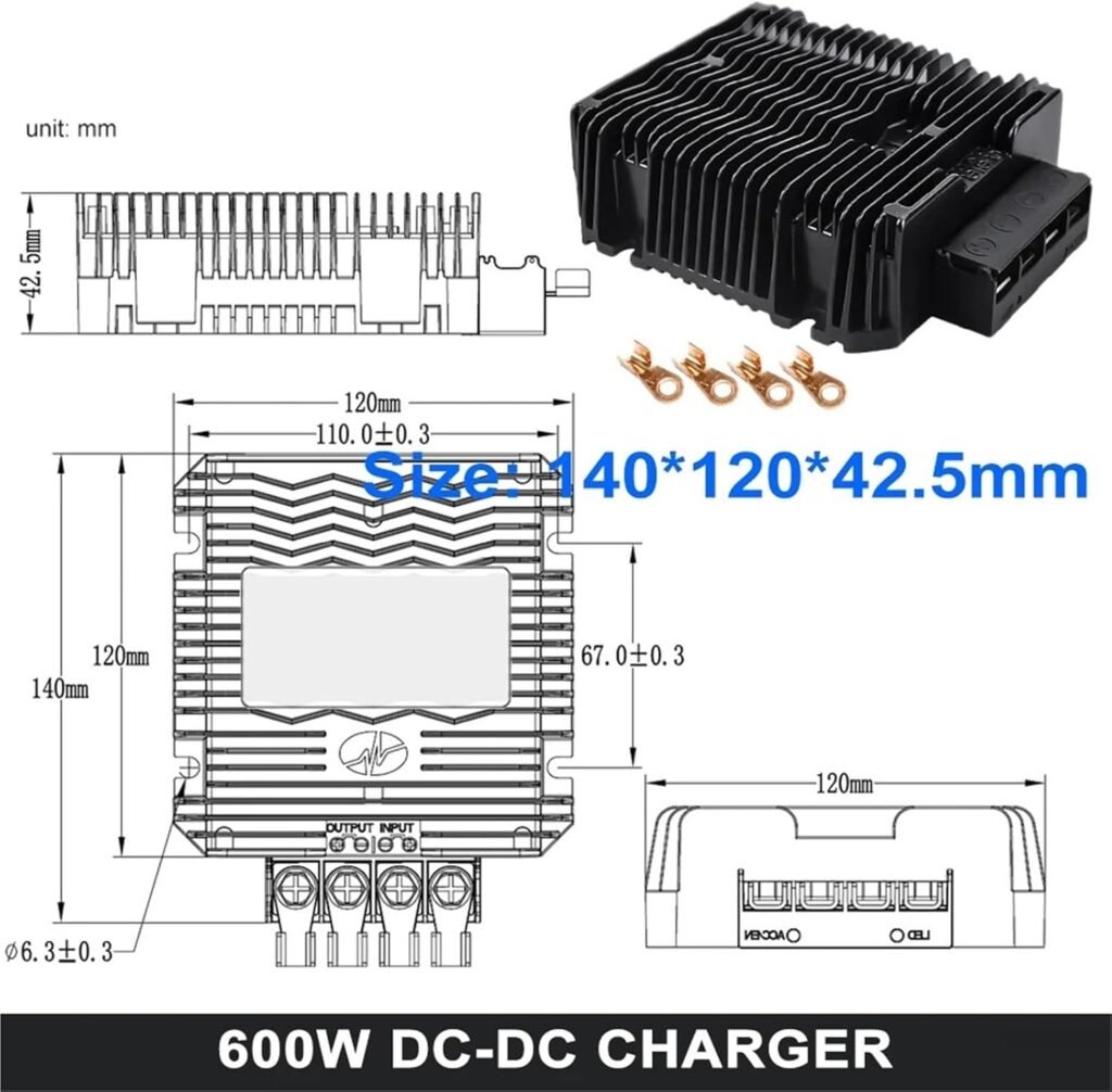 Waterproof 12V to 29.2V 43.8V 58.4V 10A 20A DC/DC Lifepo4 Lithium Battery Charger for 24V 48V RVs Boat Dual Battery System(DC29.2V 20A_WITH ACC WIRE)