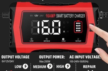 16-Amp Battery Charger, 12V 24V Lithium LiFePO4 Lead Acid Car Battery Charger 10-Stage Trickle Charger Smart Battery Maintainer w/Temp Compensation for Car Truck Lawn Mower Boat Marine