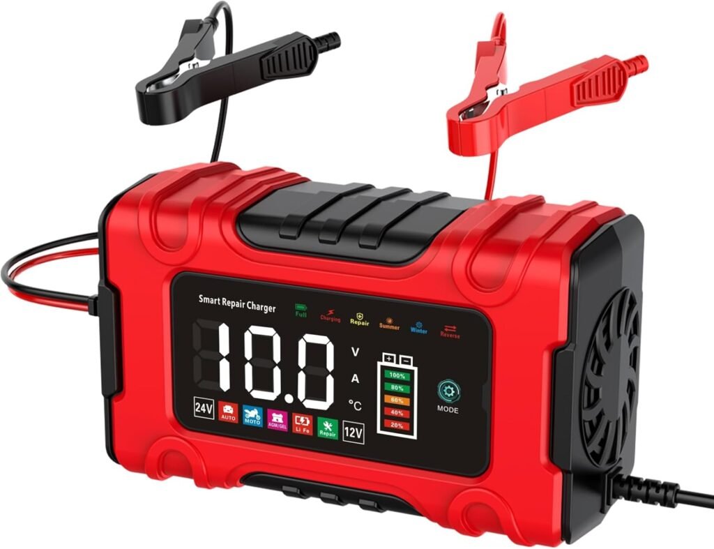 Car Battery Charger, 12V/10A 24V/5A, Compatible Automotive Smart Portable Lead Acid Battery/LiFePO4 Charger Pulse Repair Trickle Charger for Car,Truck,Motorcycle, Lawn Mower,Boat,LED Touch Car Battery Charger, 12V/10A 24V/5A, Compatible Automotive Smart Portable Lead Acid Battery/LiFePO4 Charger Pulse Repair Trickle Charger for Car,Truck,Motorcycle, Lawn Mower,Boat,LED Touch