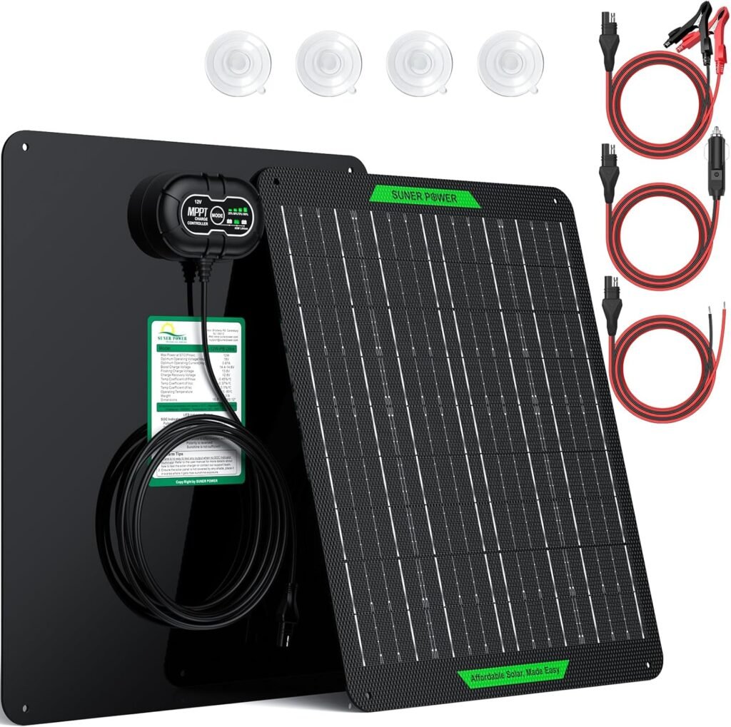 SUNER Power Waterproof 20W 12V Solar Battery Charger  Maintainer PRO, Built-in UltraSmart MPPT Charge Controller, Volt Solar Panel Trickle Charging Kits for Car Automotive Boat Marine RV Trailer