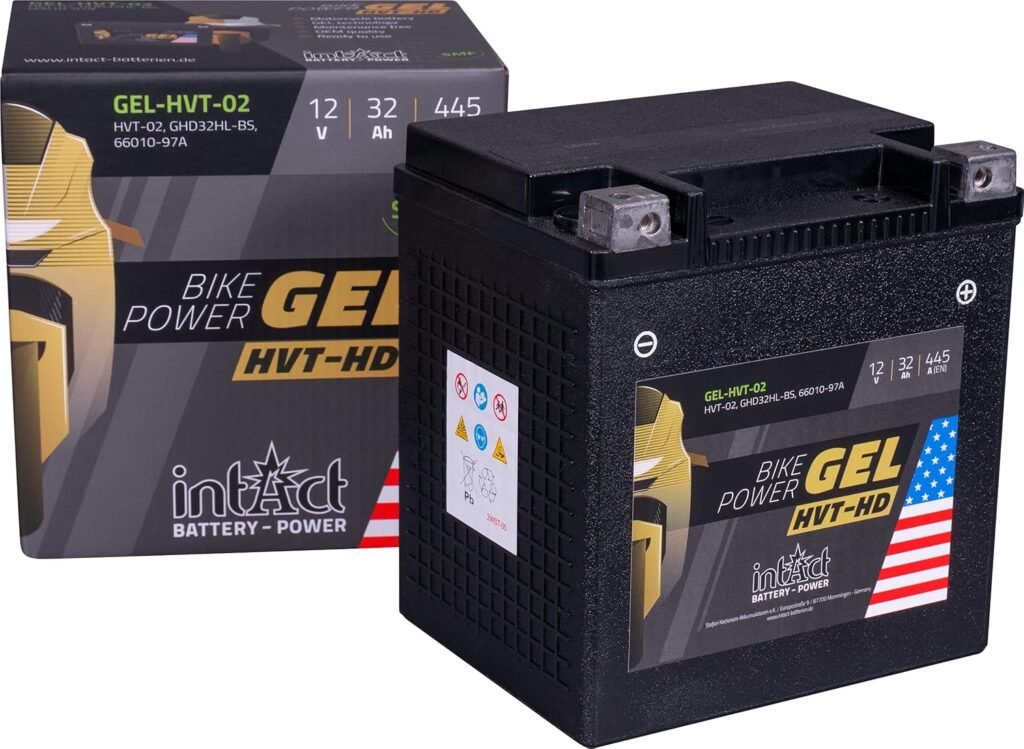 intAct - Gel HVT-02 Motorcycle Battery Perfect for Harley Davidson  Other Cylinder Capacity Bike-Power GEL-HVT-02, GYZ32HL, 12V Battery, 32AH, 445A 169x131x174mm