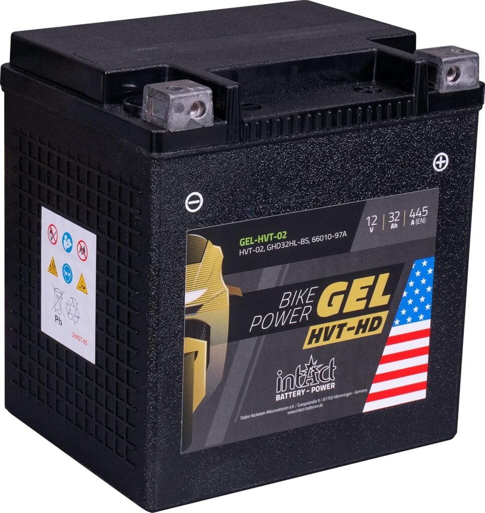 intAct - Gel HVT-02 Motorcycle Battery Perfect for Harley Davidson  Other Cylinder Capacity Bike-Power GEL-HVT-02, GYZ32HL, 12V Battery, 32AH, 445A 169x131x174mm
