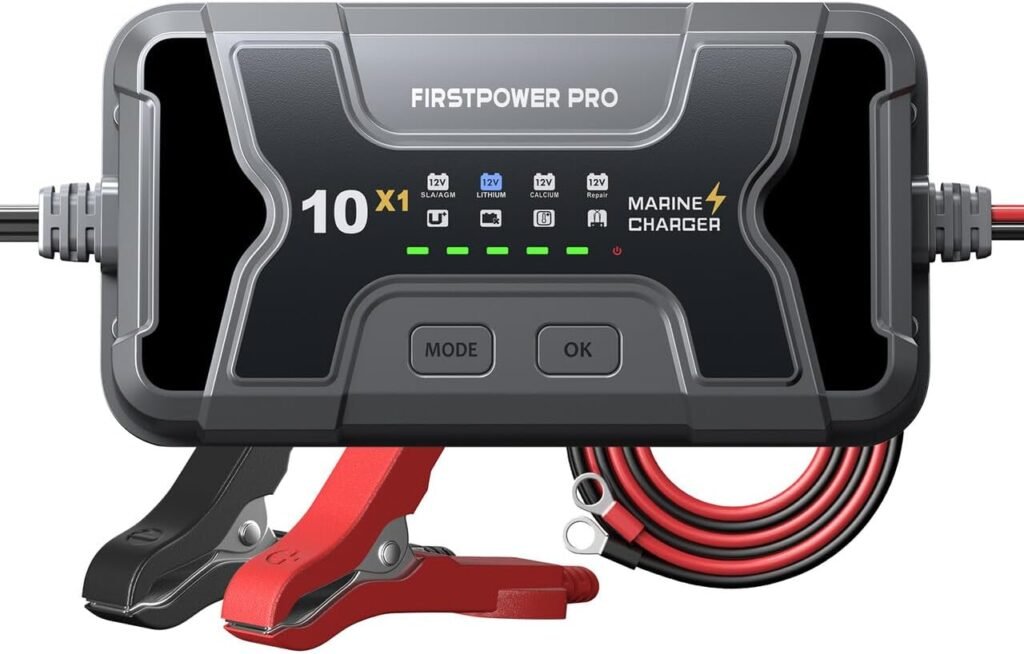 Single Bank Marine Battery Charger 10X1, 10A (10A/Bank) - 12V Waterproof Boat Battery Charger, Battery Maintainer Desulfator for SLA/AGM, Lithium, Calcium Deep Cycle - Charged/7 Single Bank Marine Battery Charger 10X1, 10A (10A/Bank) - 12V Waterproof Boat Battery Charger, Battery Maintainer Desulfator for SLA/AGM, Lithium, Calcium Deep Cycle - Charged/7