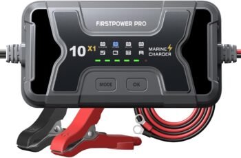 Single Bank Marine Battery Charger 10X1, 10A (10A/Bank) – 12V Waterproof Boat Battery Charger, Battery Maintainer & Desulfator for SLA/AGM, Lithium, Calcium & Deep Cycle – Charged 24/7