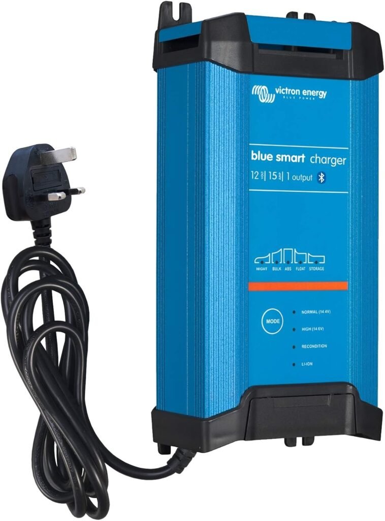 Victron 15A 12V Blue Smart IP22 mains battery charger with Bluetooth connectivity - Lithium battery compatibility (UK plug)