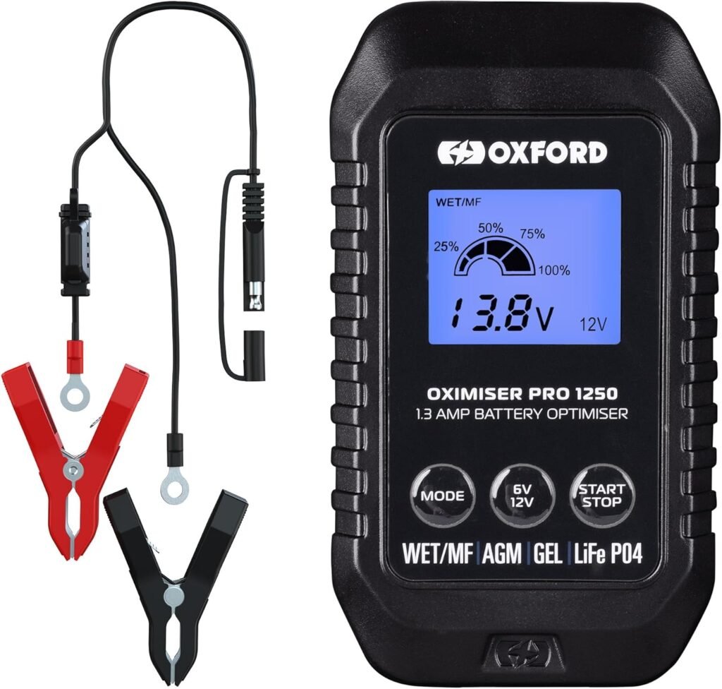 Oxford Oximiser Pro Battery Charger. Motorcycle/Car/Campervan. Optimiser Management System (UK Plug). Charge/Maintain/Optimise. Waterproof. WET/MF, AGM, GEL + LiFeP04